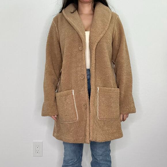 Susan Graver Camel Sherpa Teddy Coat Button Front Jacket Small Shacket - Picture 4 of 12